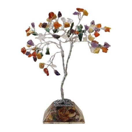 Multicolour gemstone tree with 80 stones on an orgonite base