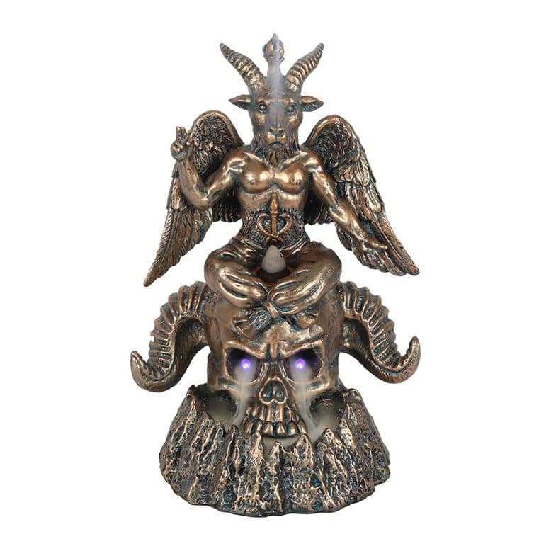 Gold Baphomet figure on a horned skull backflow incense burner