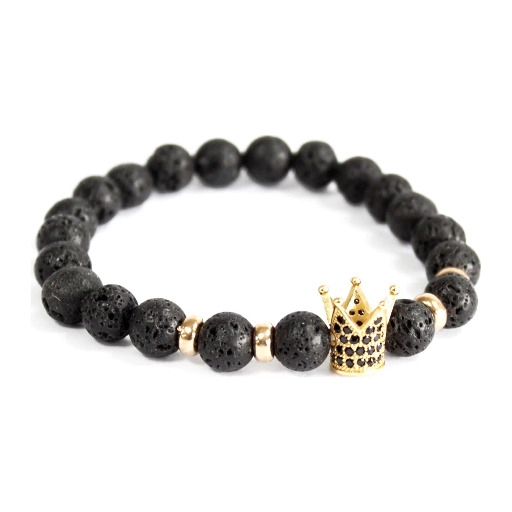 Gold Crown lava stone gemstone bracelet with silver and gold parts