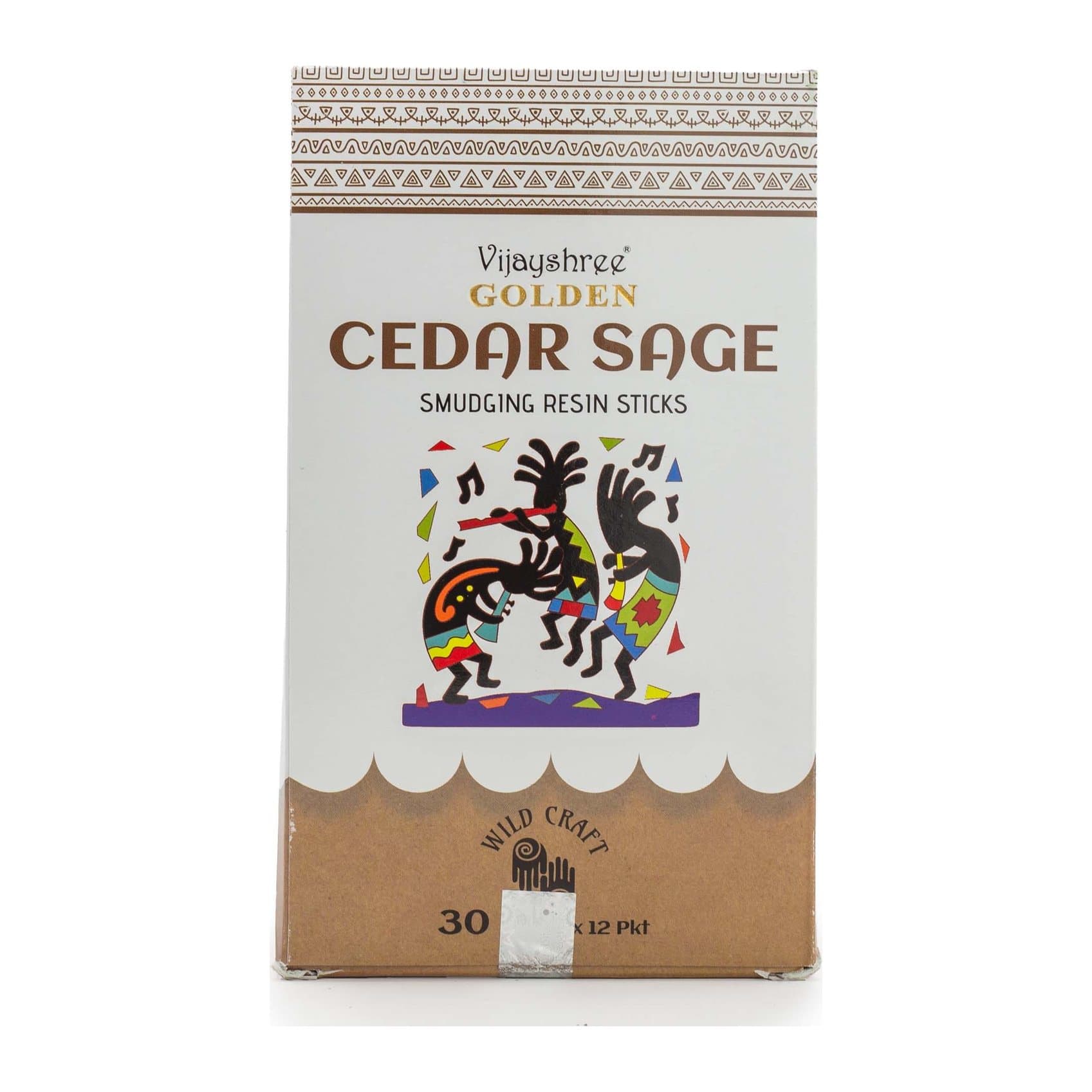 Slim illustrated box of golden cedar sage resin incense sticks