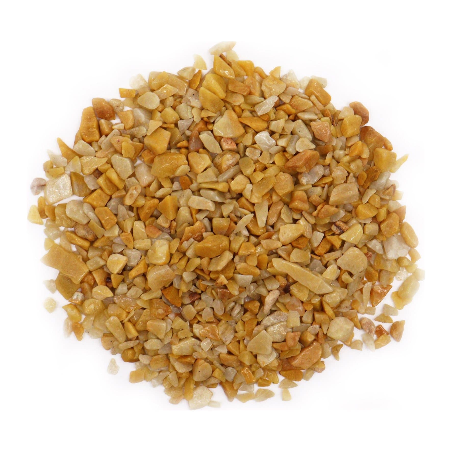 Pile of small tumbled golden quartz gemstone chips