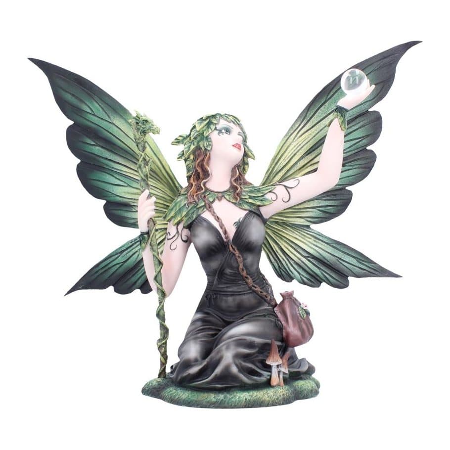 Elaria gothic fairy figurine kneeling on a green mushroom base