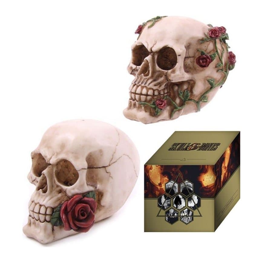 Gothic resin skull ornament with roses