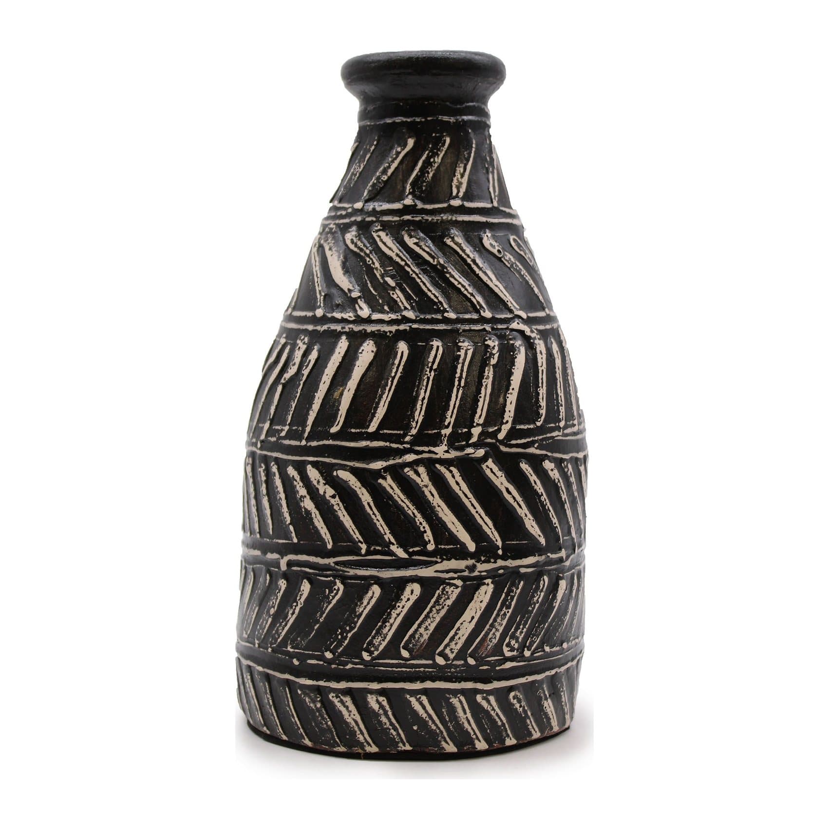 Tall chocolate terracotta taper vase with a narrow neck