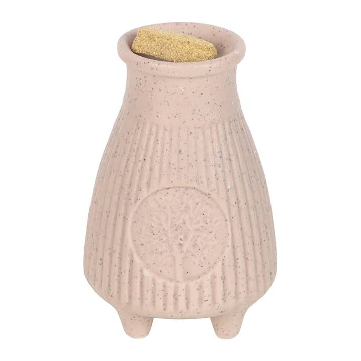Greige ribbed ceramic burner for Palo Santo incense bricks