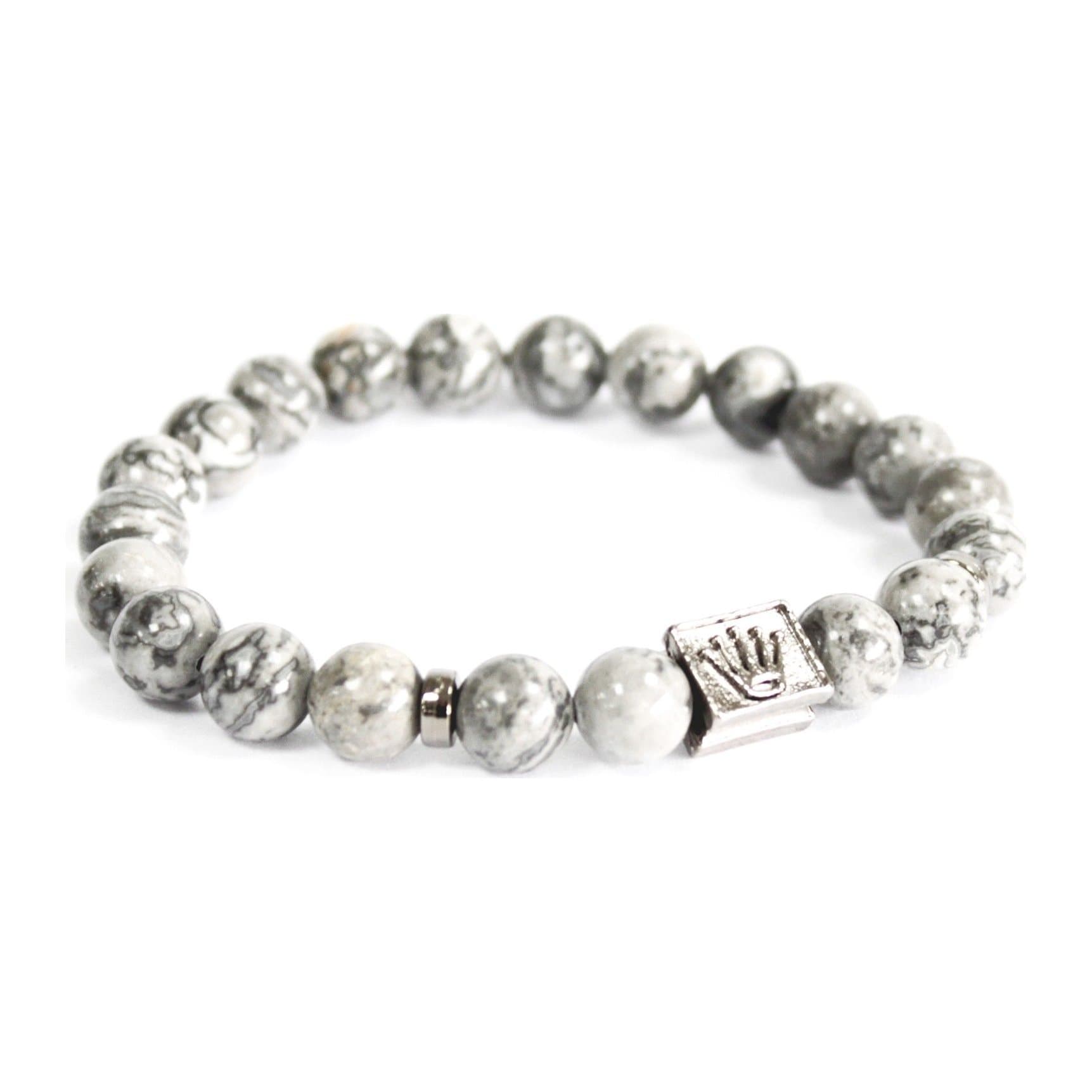 Grey agate gemstone beaded bracelet in the Crown Ingot design
