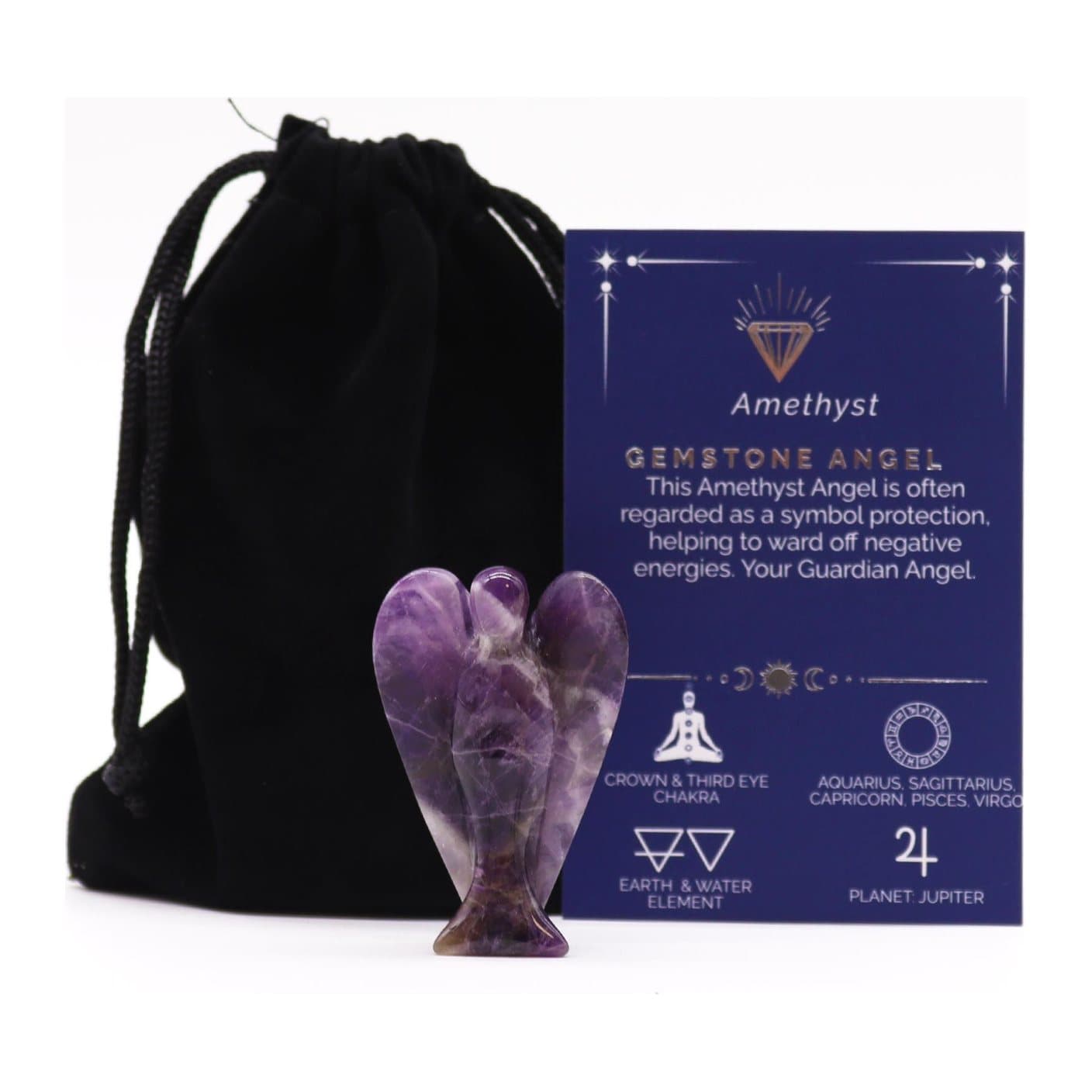 Hand-carved amethyst gemstone angel