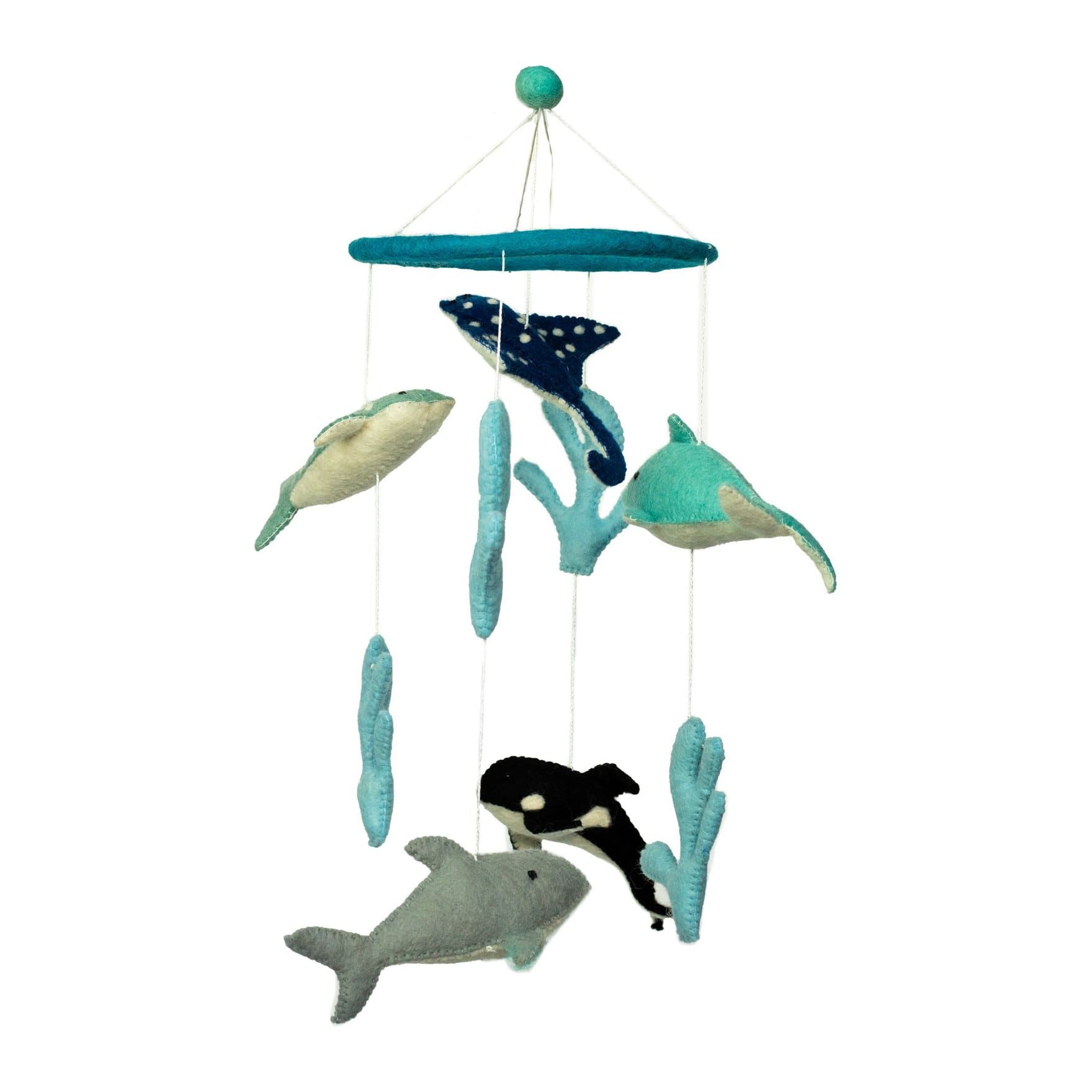 Handmade felt mobile with dolphins and sealife