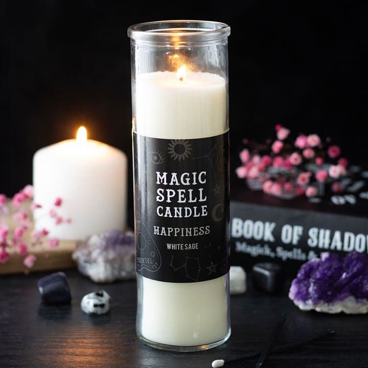 Happiness White Sage spell tube candle with hang tag