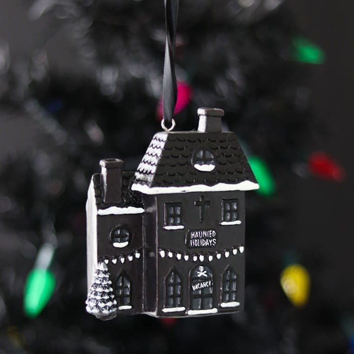 Black resin haunted house Christmas ornament
