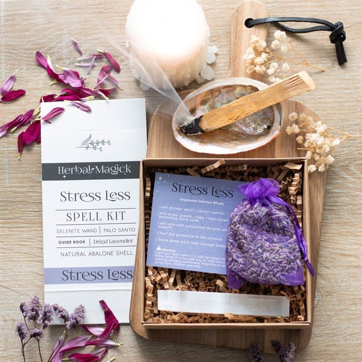 Spell kit with selenite wand, palo santo, lavender and abalone shell