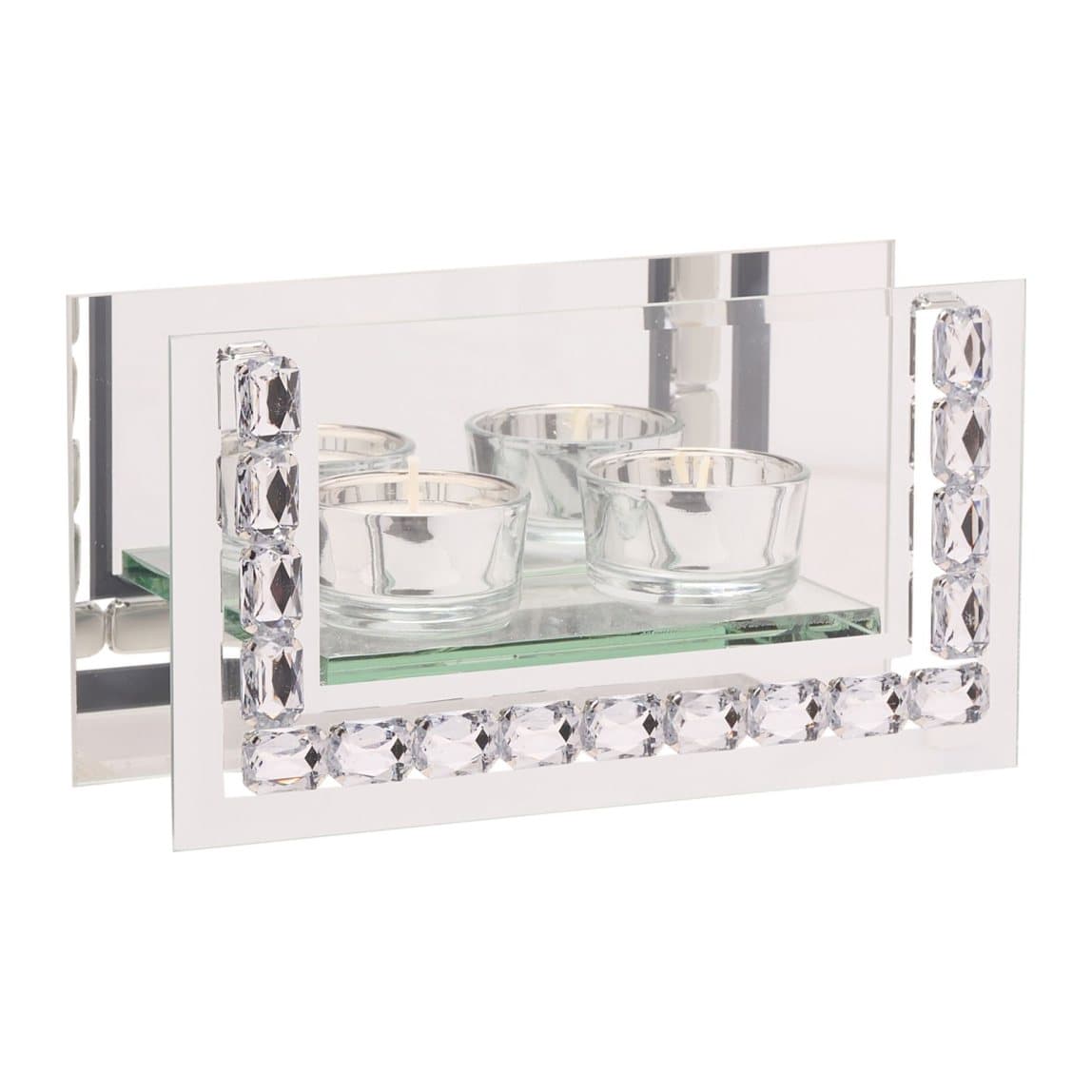 Crystal rectangle double tealight holder with a shiny finish