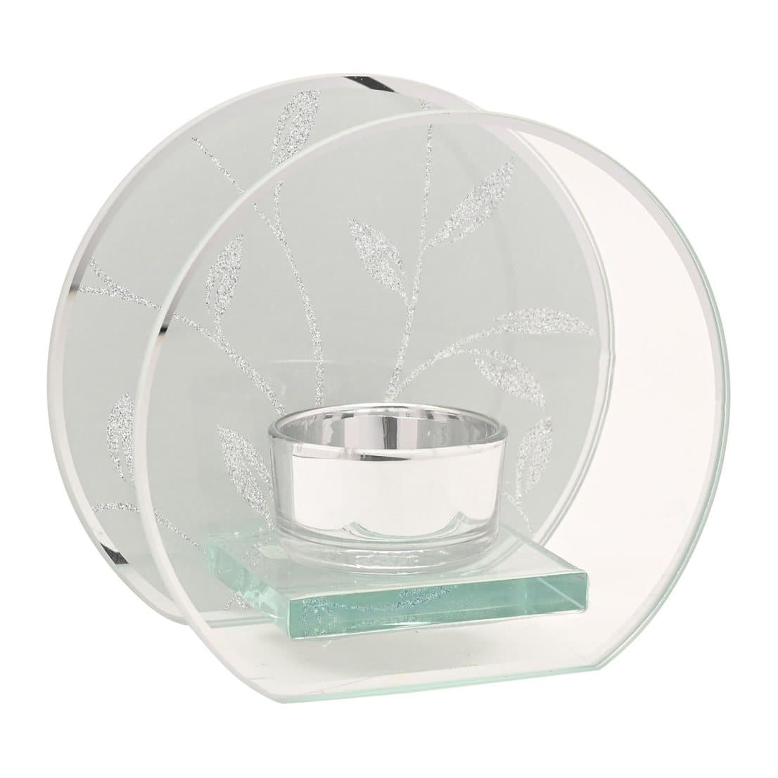 Single tealight holder with a glitter leaf design