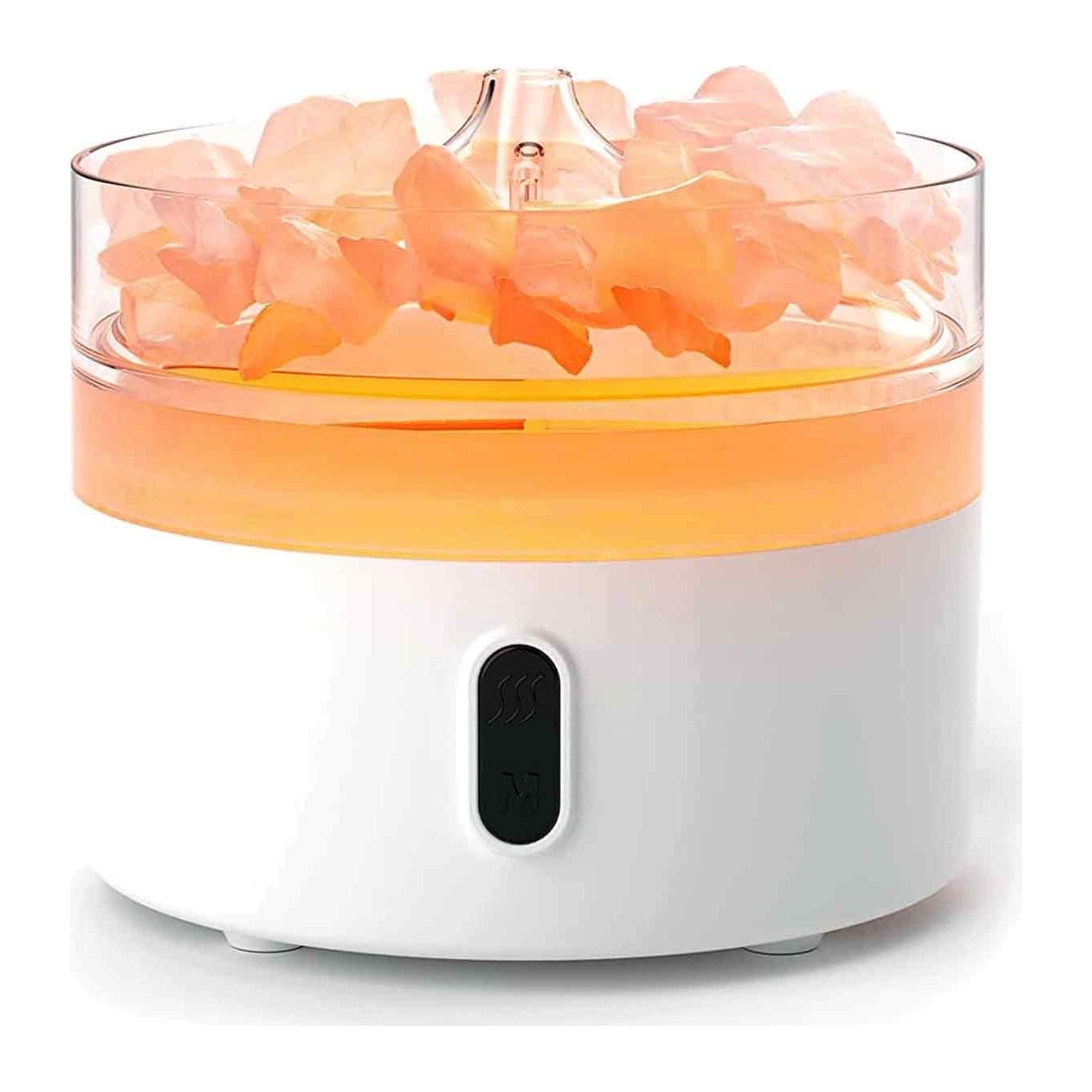 Himalayan salt aroma diffuser with a glowing flame effect chamber