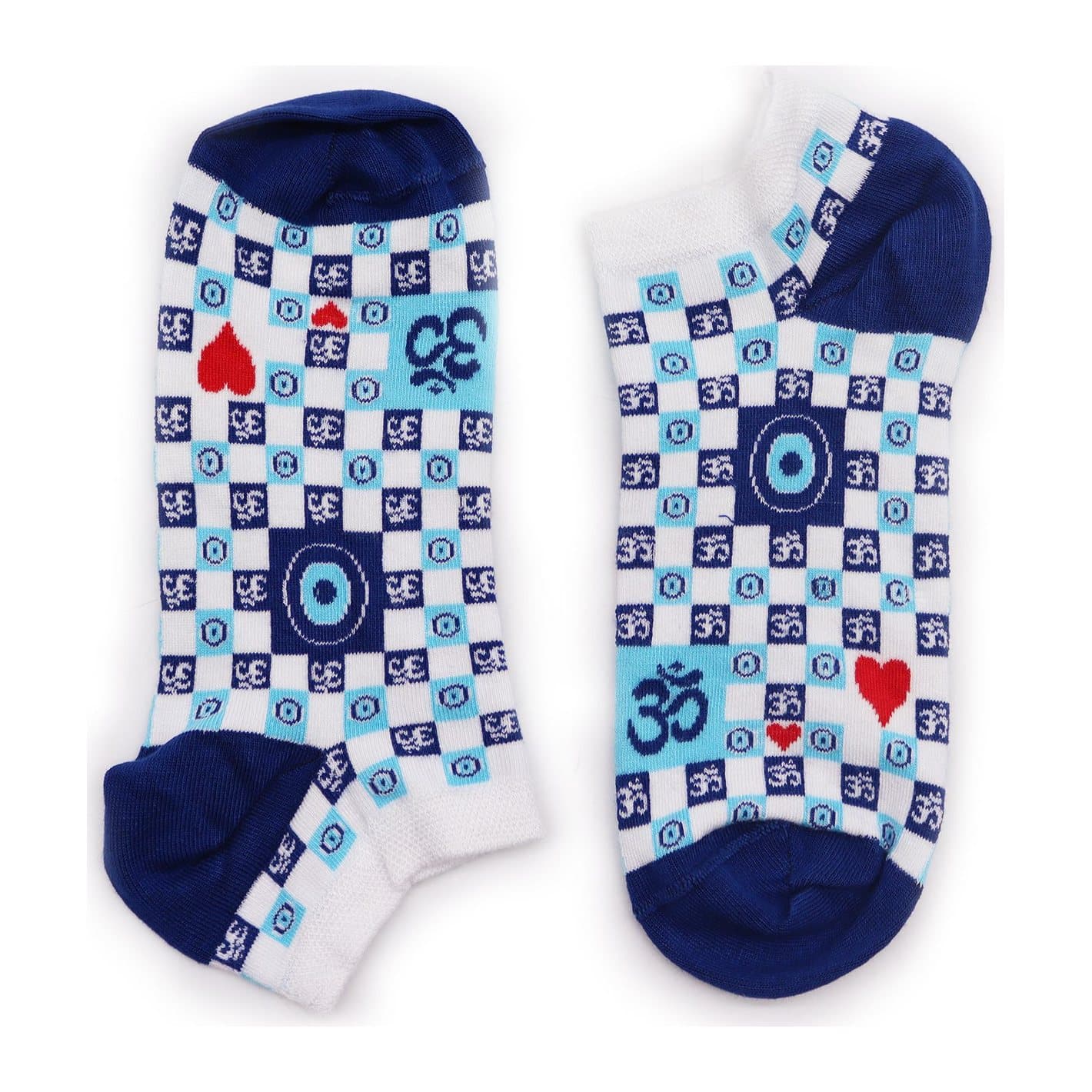 Low-cut bamboo socks with an Ohm symbol and evil eye design