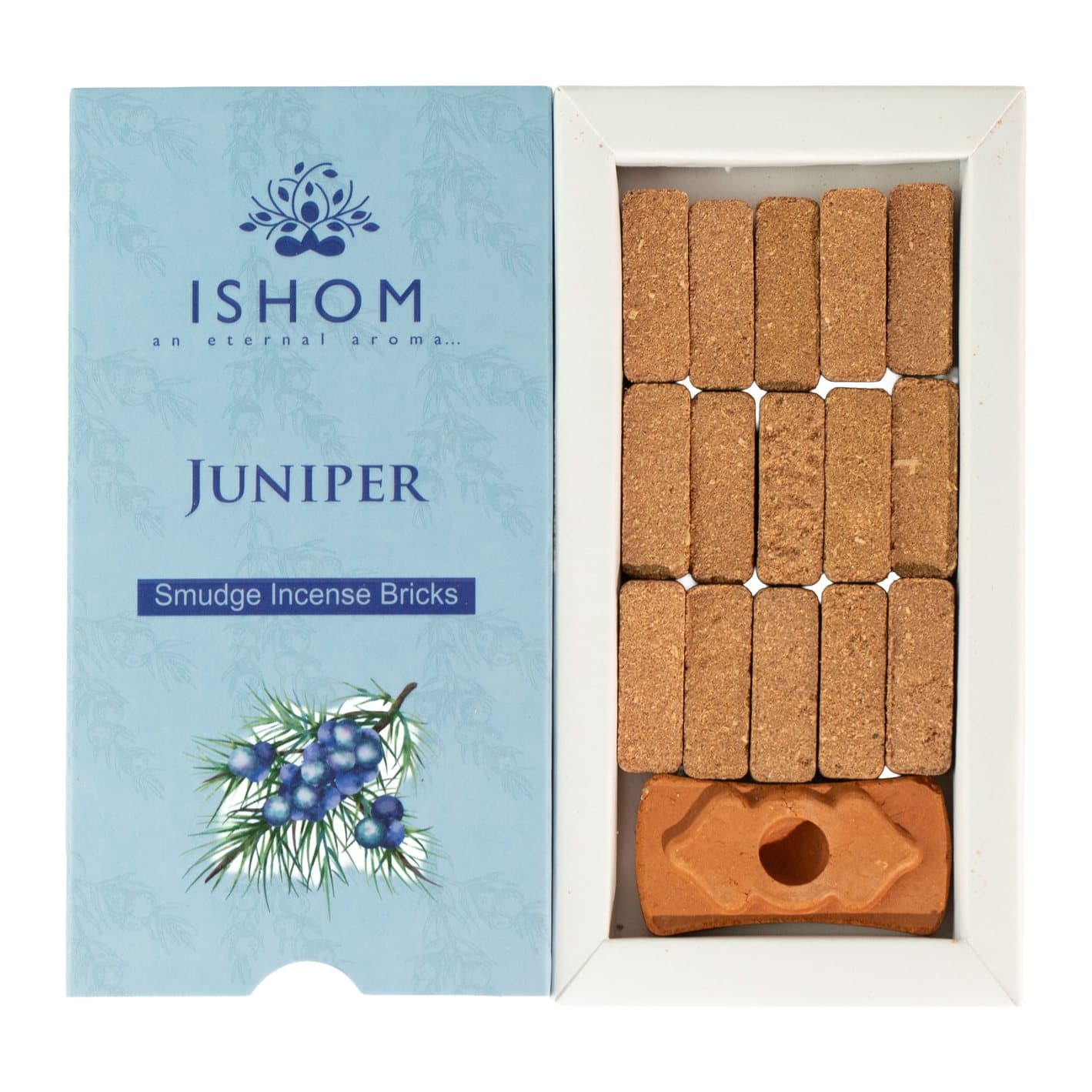 Juniper incense bricks with a terracotta burner