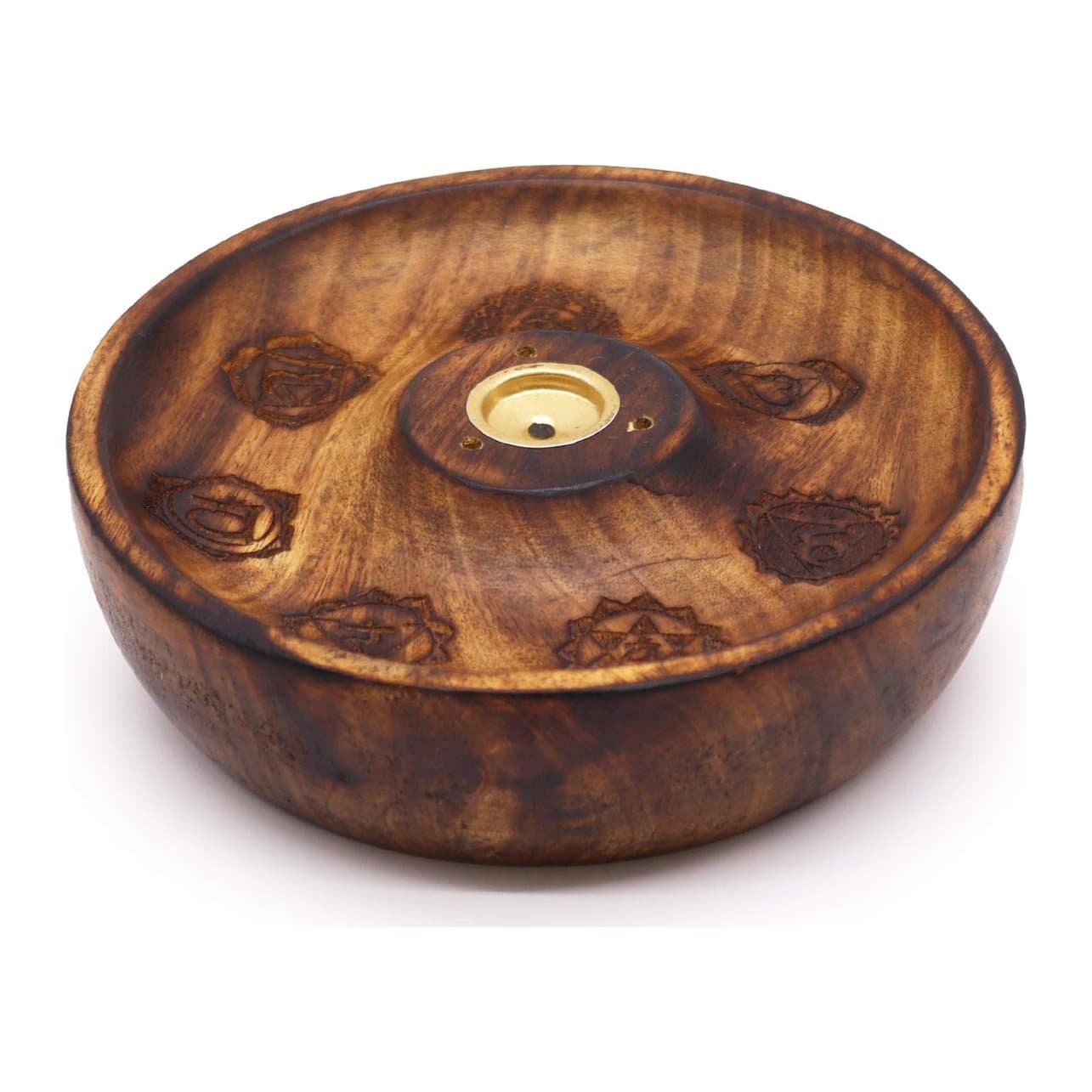 Mango wood 7 chakra incense burner disc