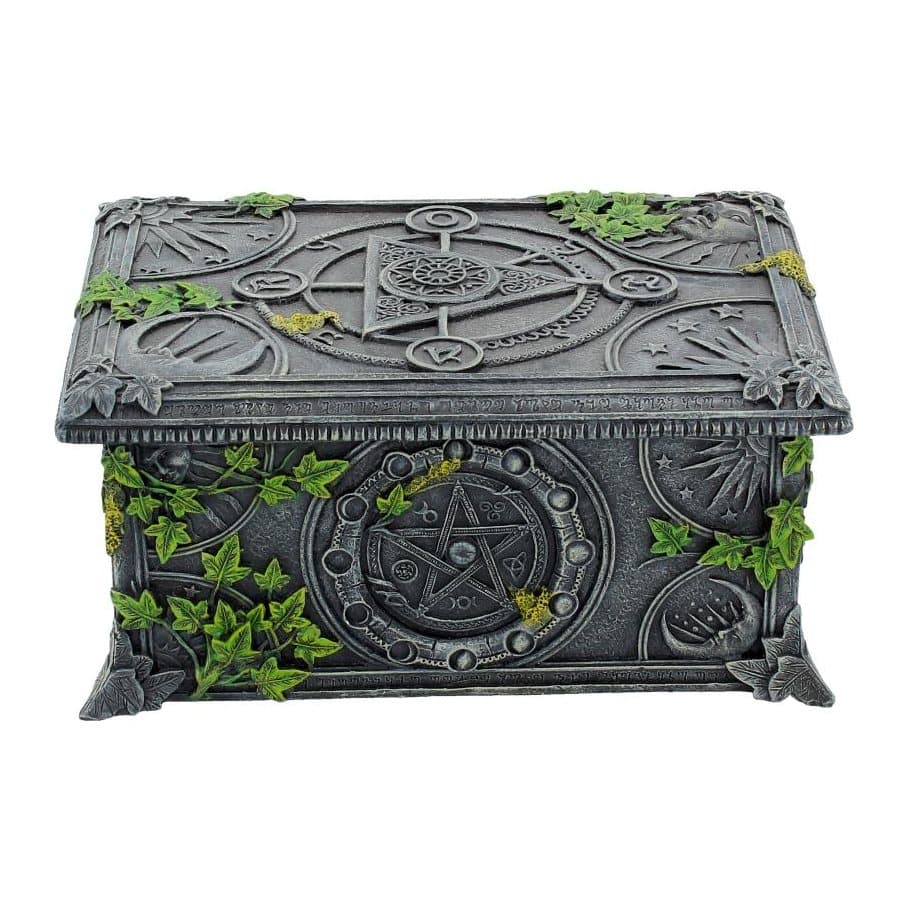 Resin trinket box with pentagram, moon phases and creeping ivy and lichen