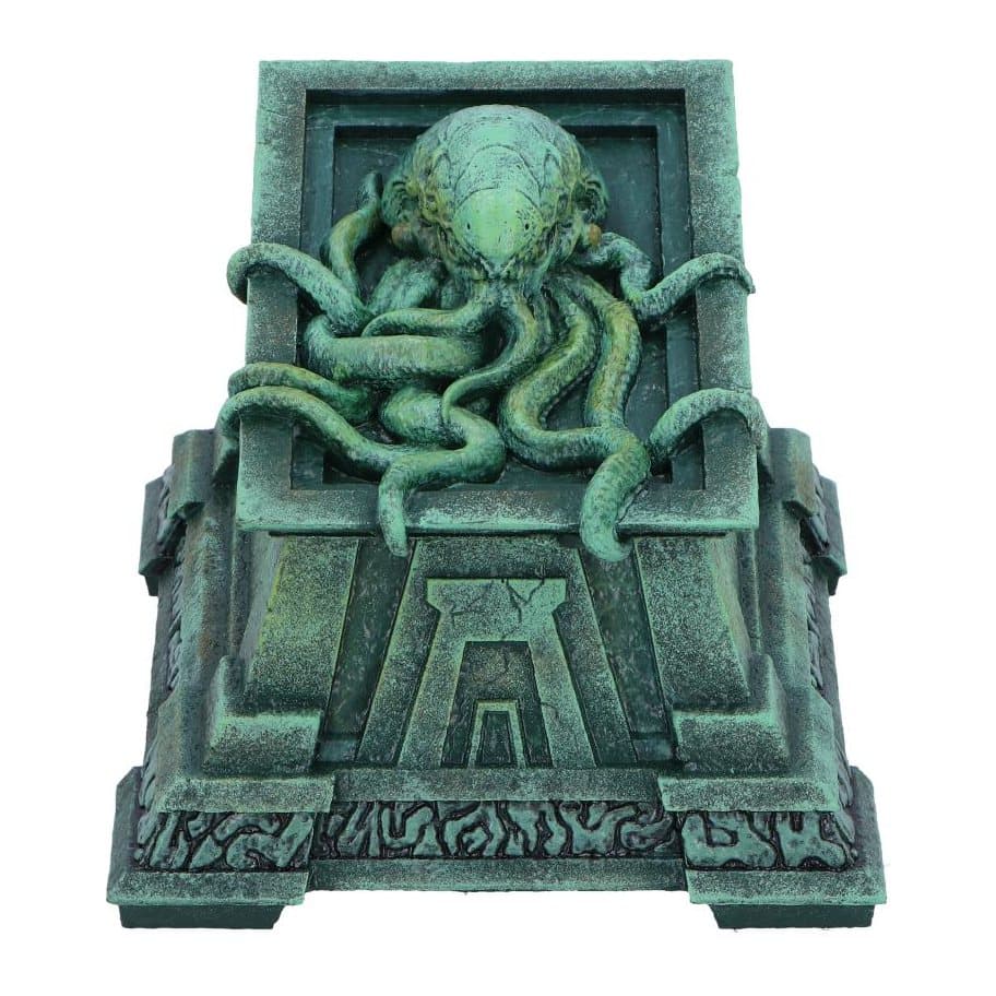 Gothic trinket box topped with a Cthulhu figure on a dark chamber