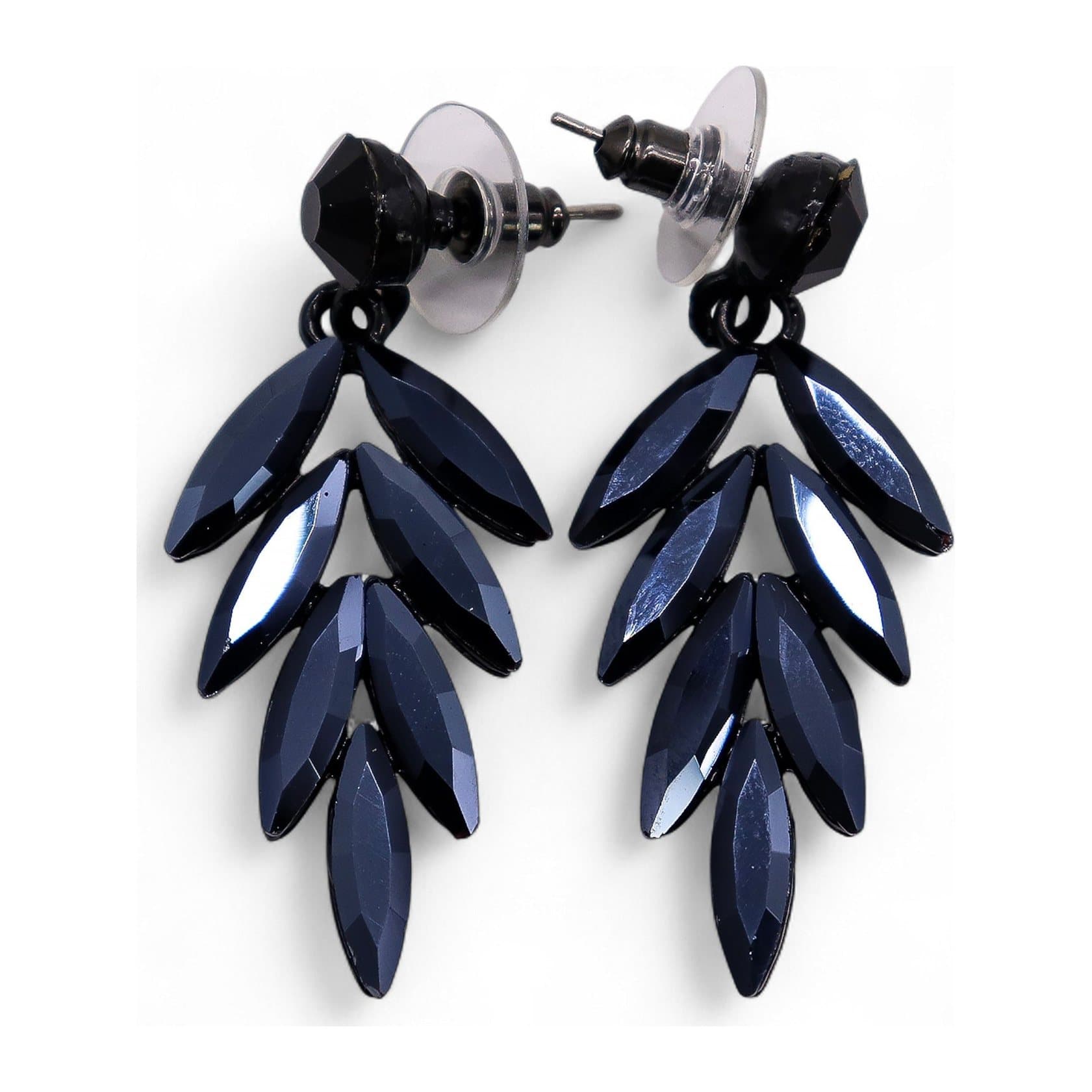 Long drop earrings in jet black vintage glass