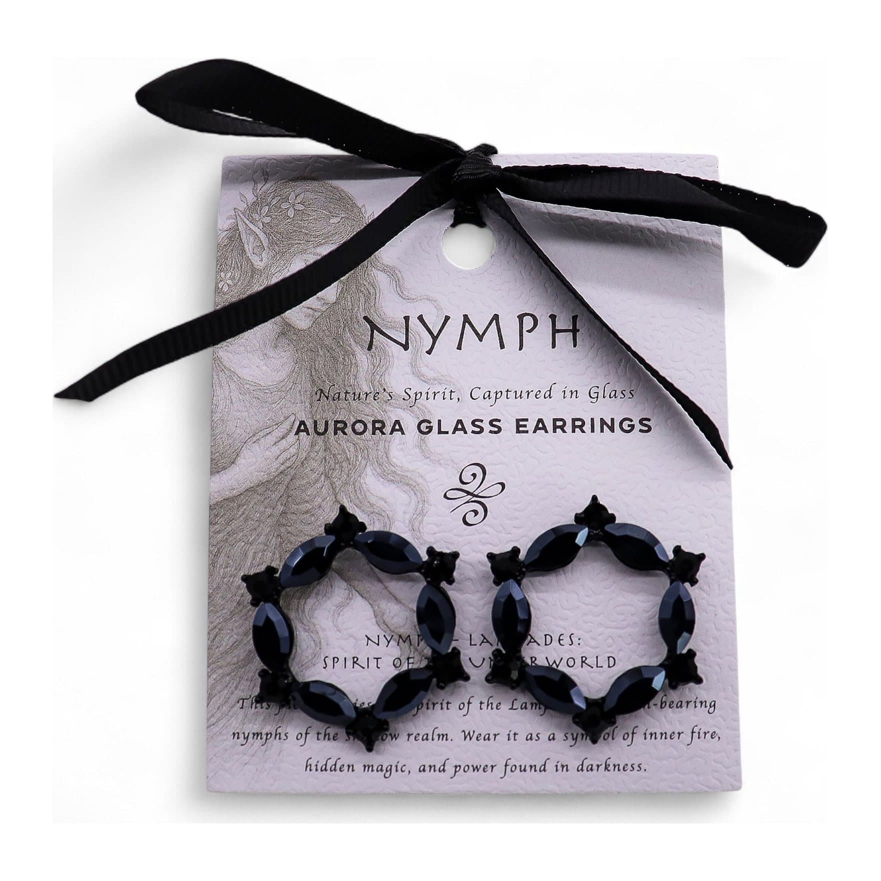 Jet black glass loop earrings