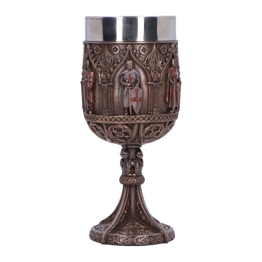 Goblet with a bronzed handle decorated with hand-painted Knights Templar symbols