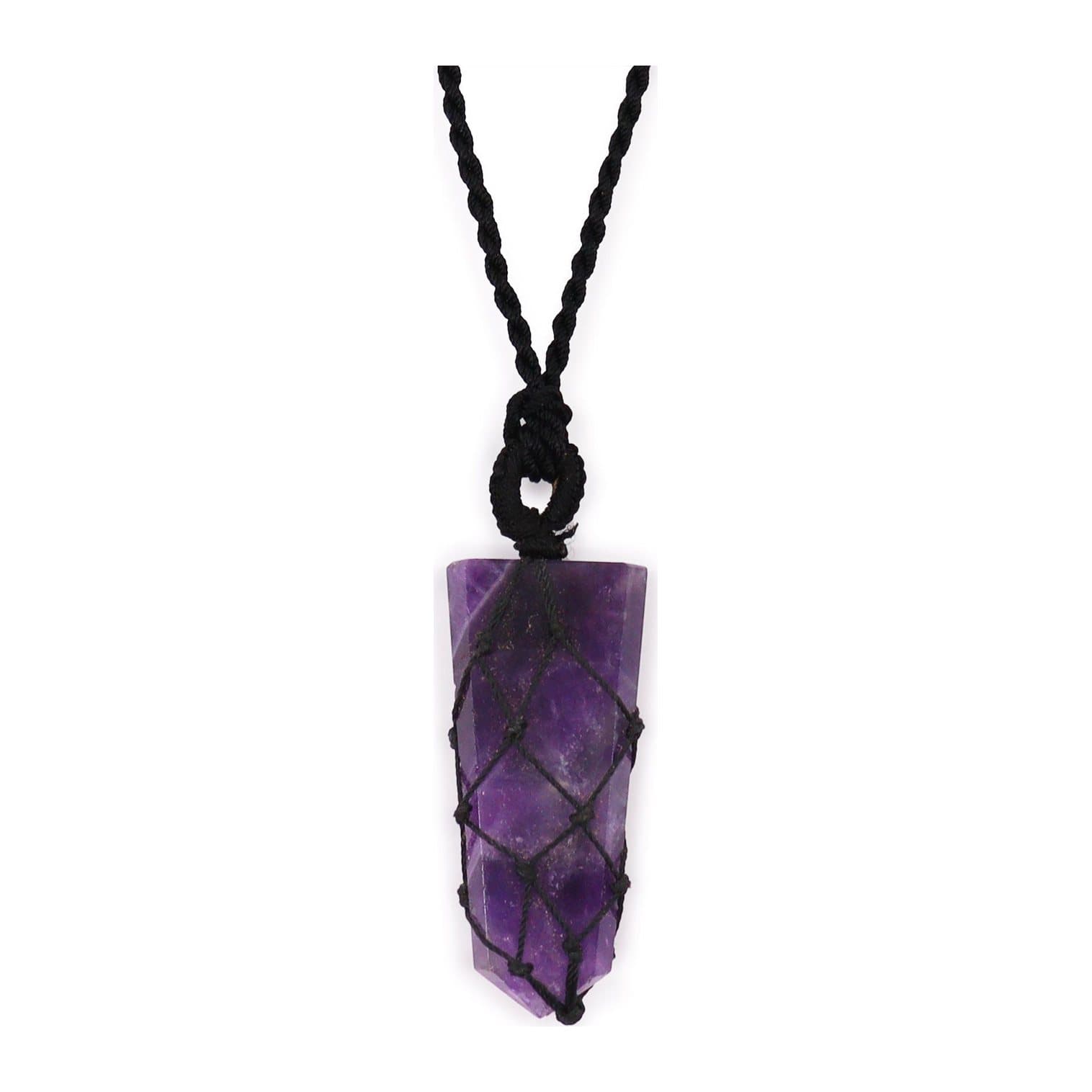 Laced amethyst flat point pendant on an adjustable string