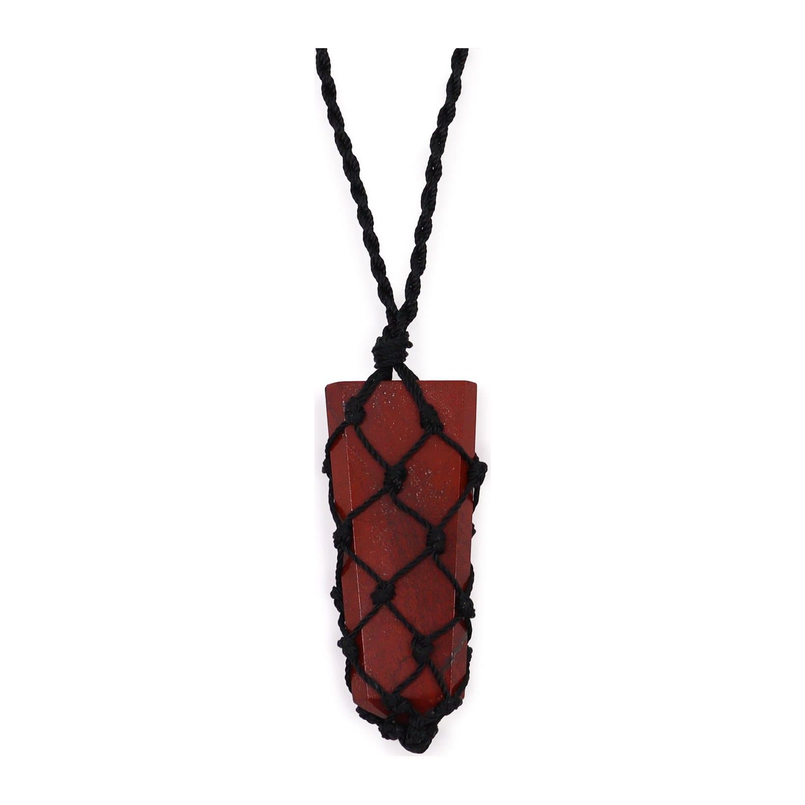 Laced red jasper flat point pendant on an adjustable string
