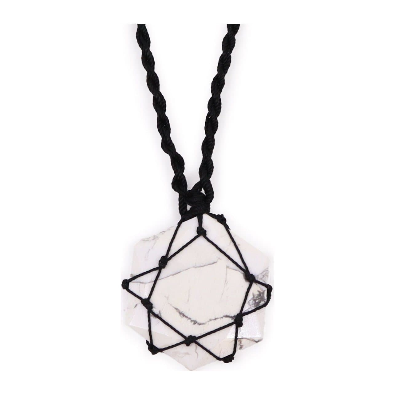 White howlite hexagon pendant, laced, with grey veining