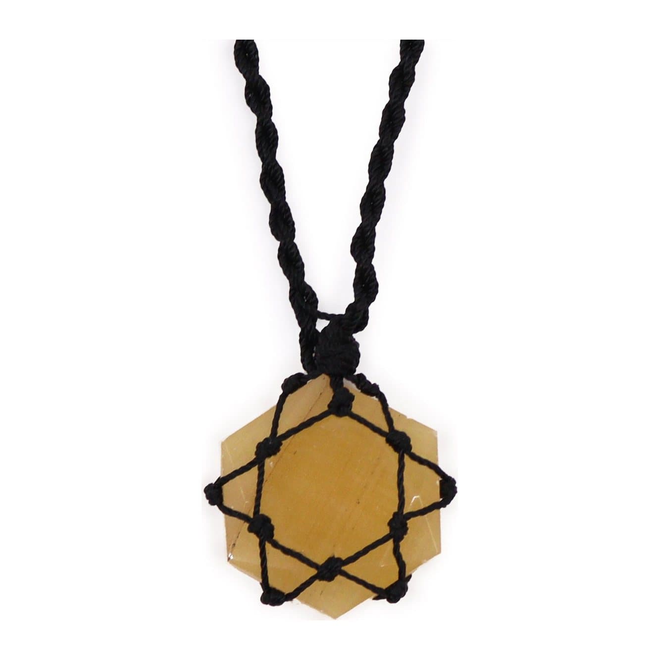 Yellow quartz hexagon pendant laced onto an adjustable string