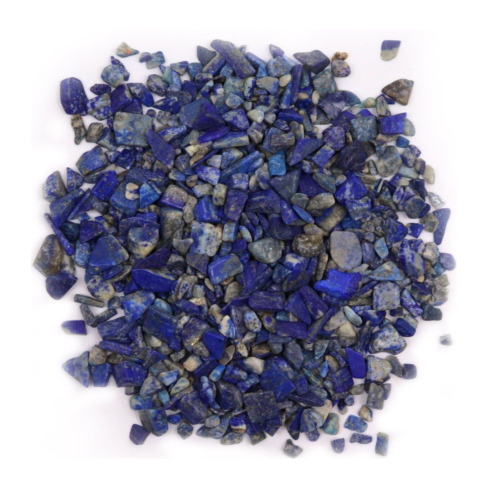 A pile of deep blue lapis gemstone chips