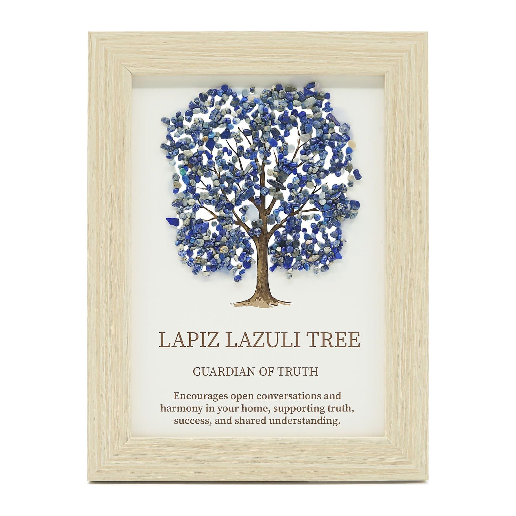 Tree of Life picture with blue lapis lazuli chips in a wood-effect frame