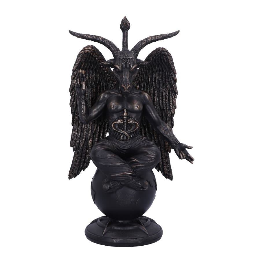 Large resin Baphomet ornament seated on a globe inside a pentagram
