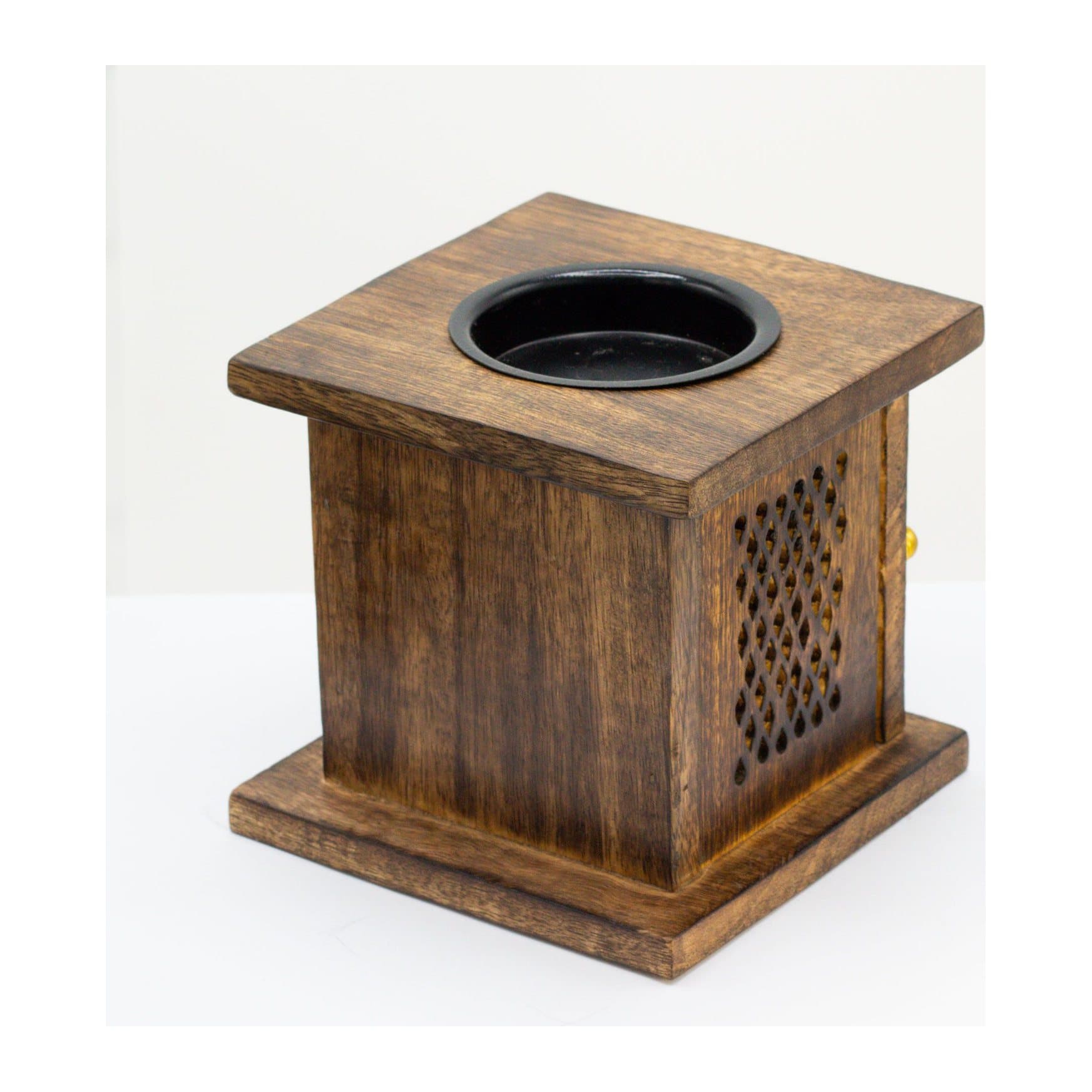 Mango wood box oil burner with carved Tree of Life