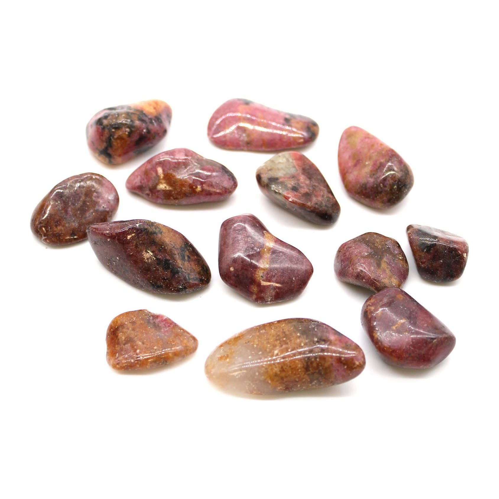 Polished rhodonite tumble stones