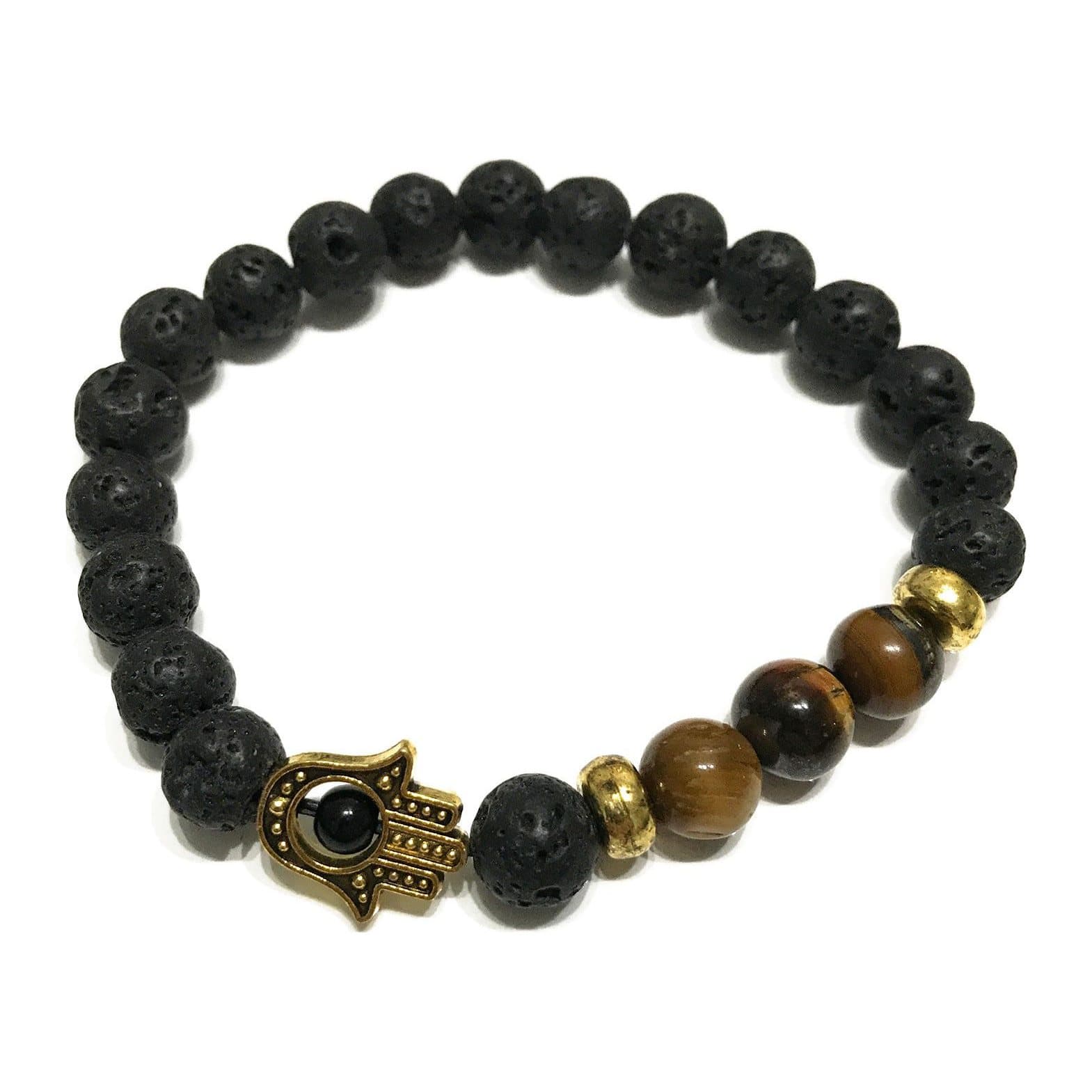 Lava stone bead bracelet in hamsa tiger-eye style