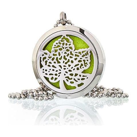 Leaf design stainless steel aromatherapy diffuser locket necklace, 30 mm