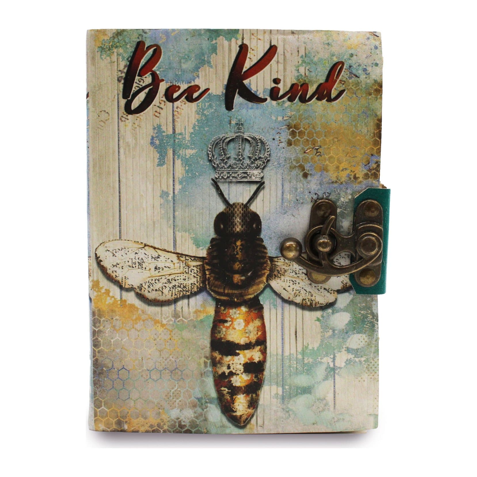 Leather deckle-edge notebook with a Bee Kind design