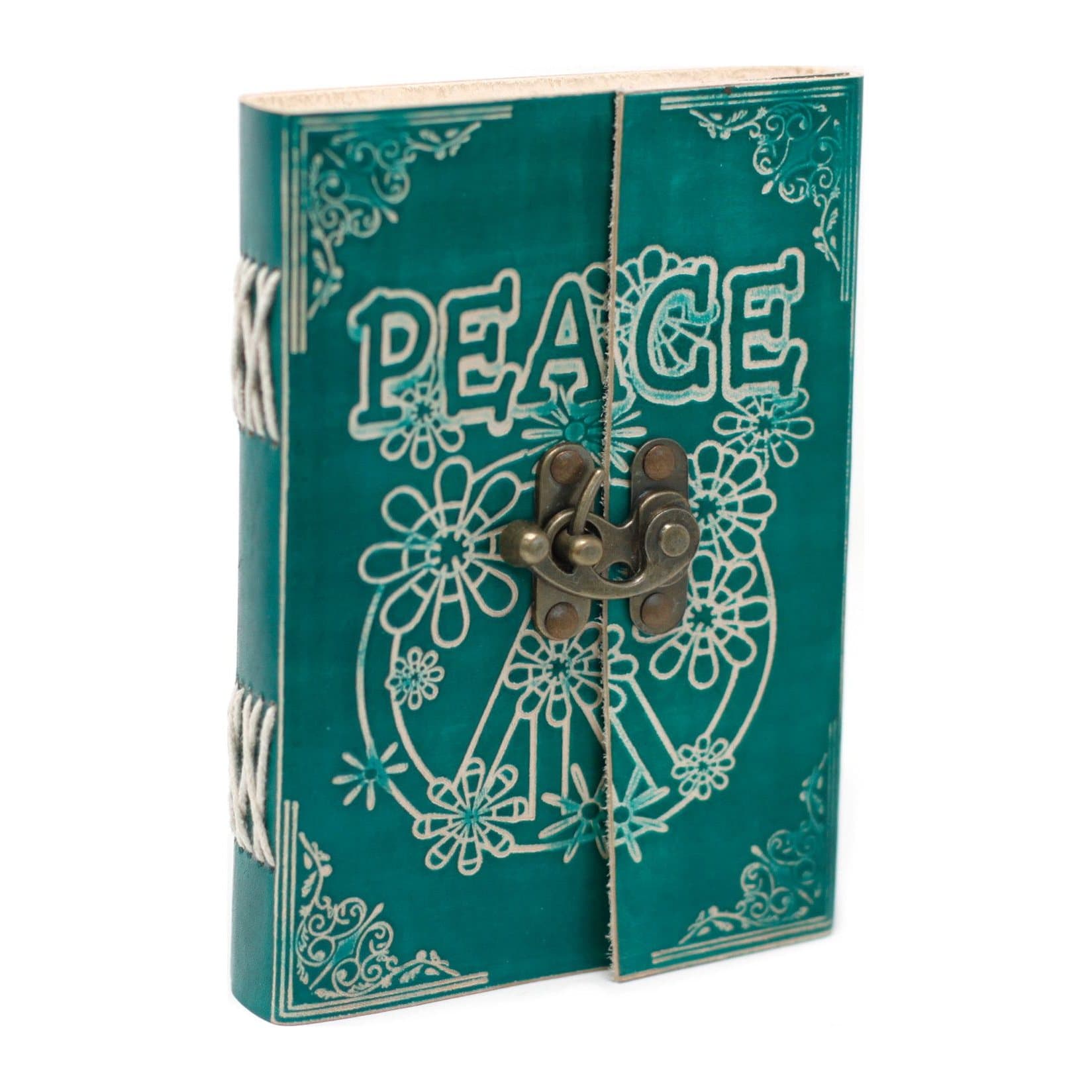 Green leather Peace notebook with a lock