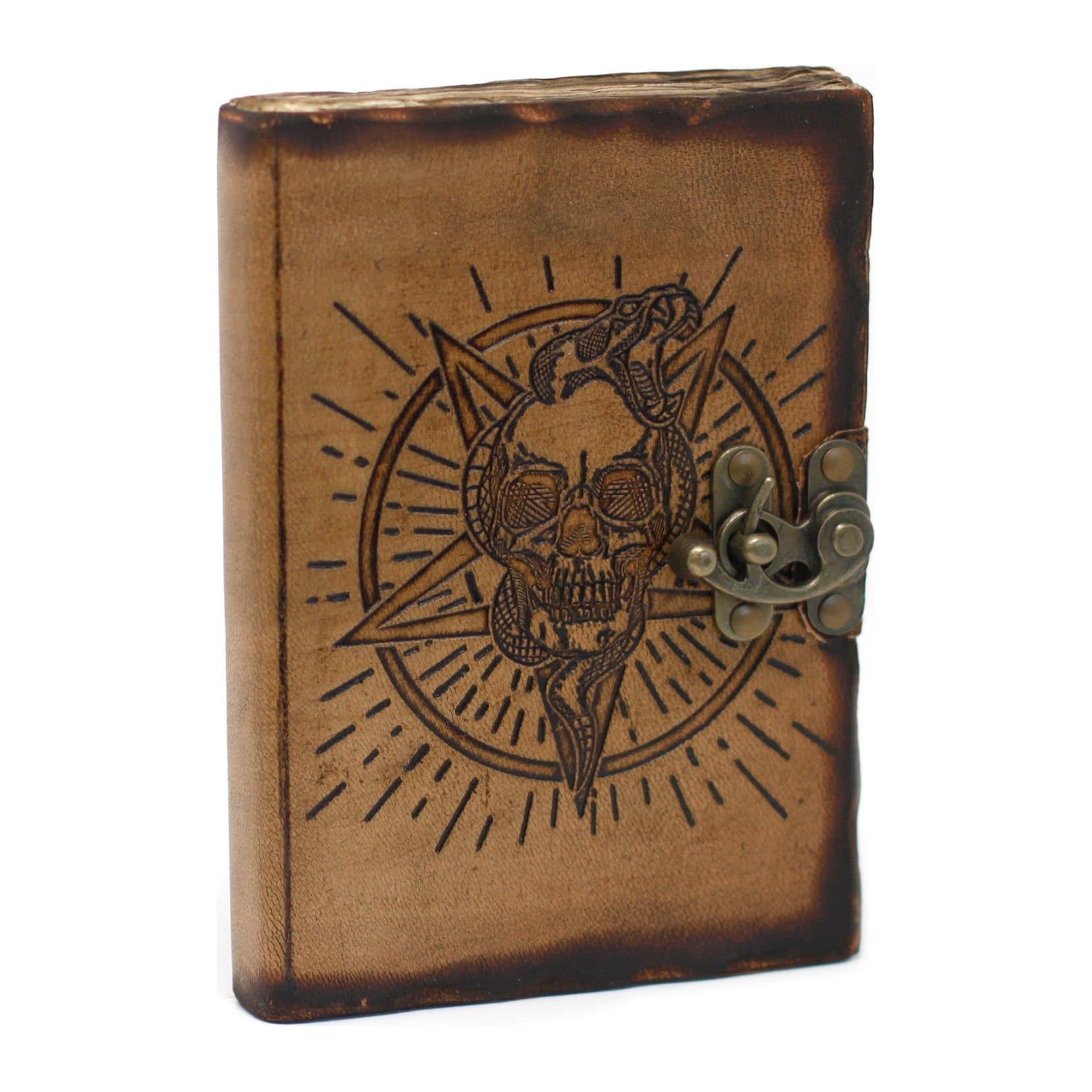 Leather notebook with a pentagon and skull design