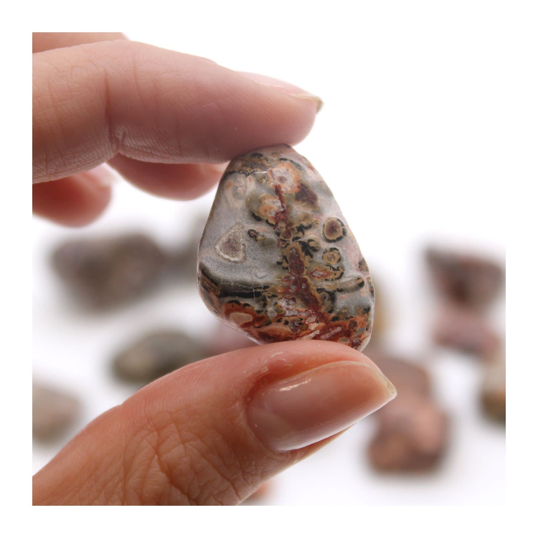 Medium leopard skin tumble stones, a bag of 24 polished gemstones
