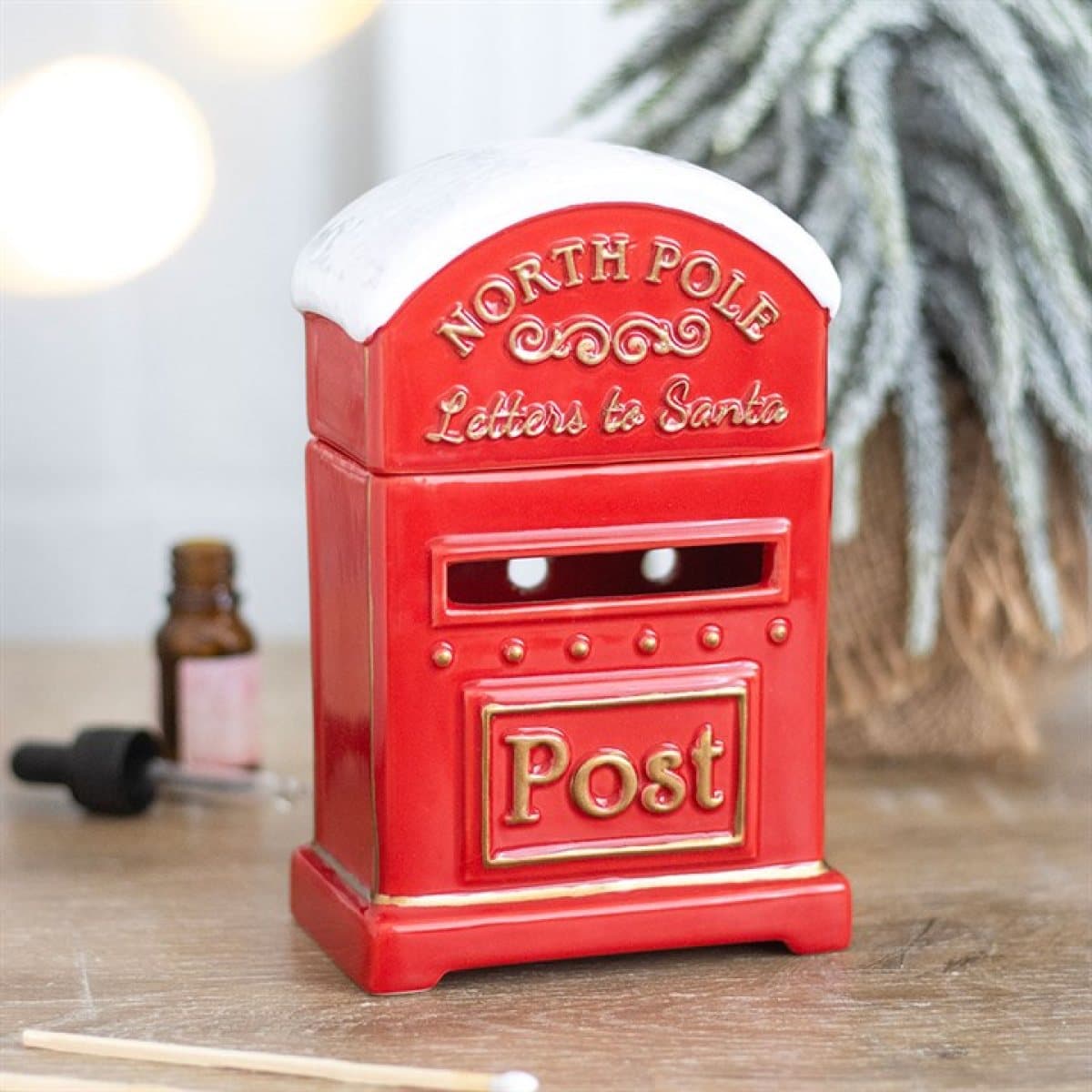 Ceramic Christmas post box oil burner with a Letters to Santa design