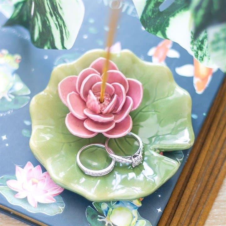 Ceramic lily pad incense stick holder and trinket dish