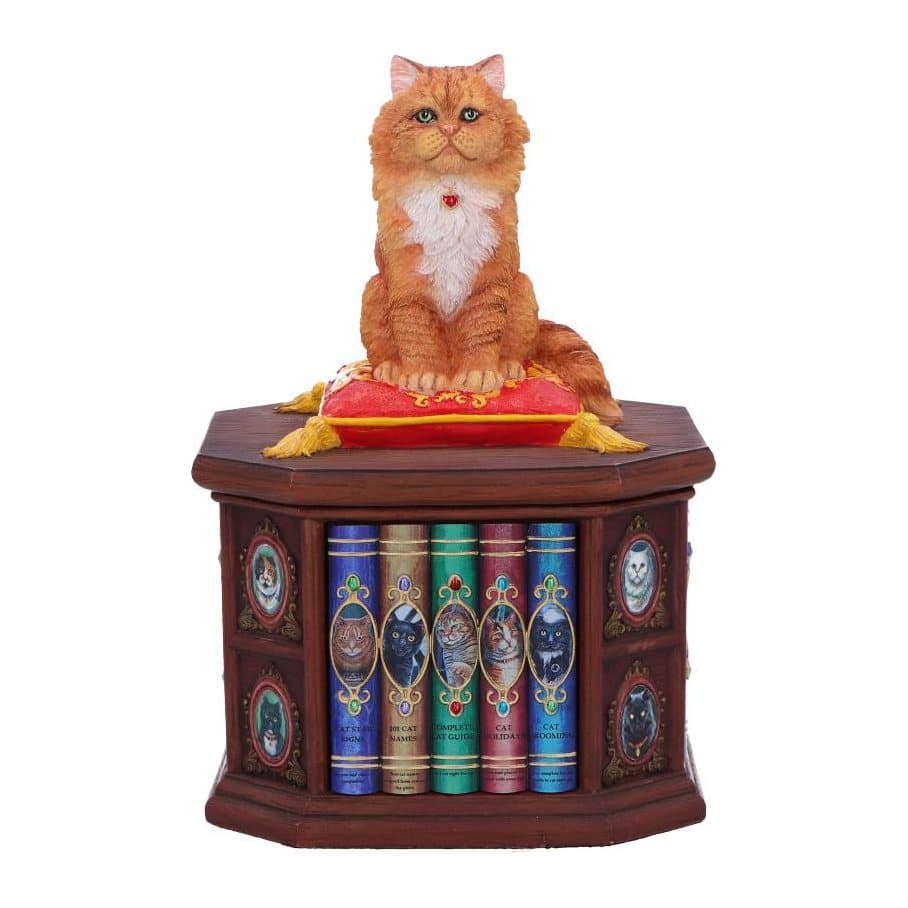 Ginger cat figurine perched on a cushion with a lift-off lid