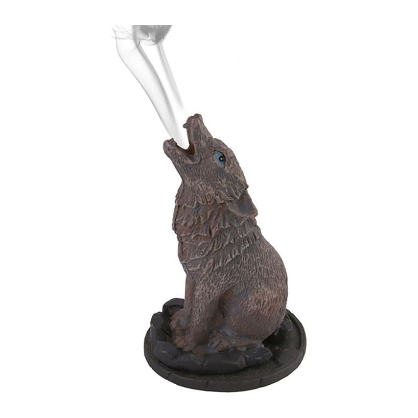Resin howling wolf incense cone burner designed by Lisa Parker
