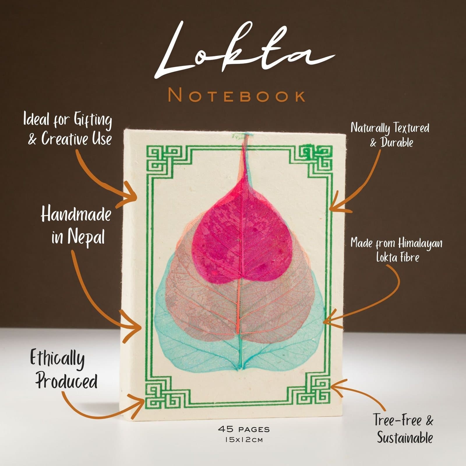 Lokta notebook with a pressed Bodhi leaf design