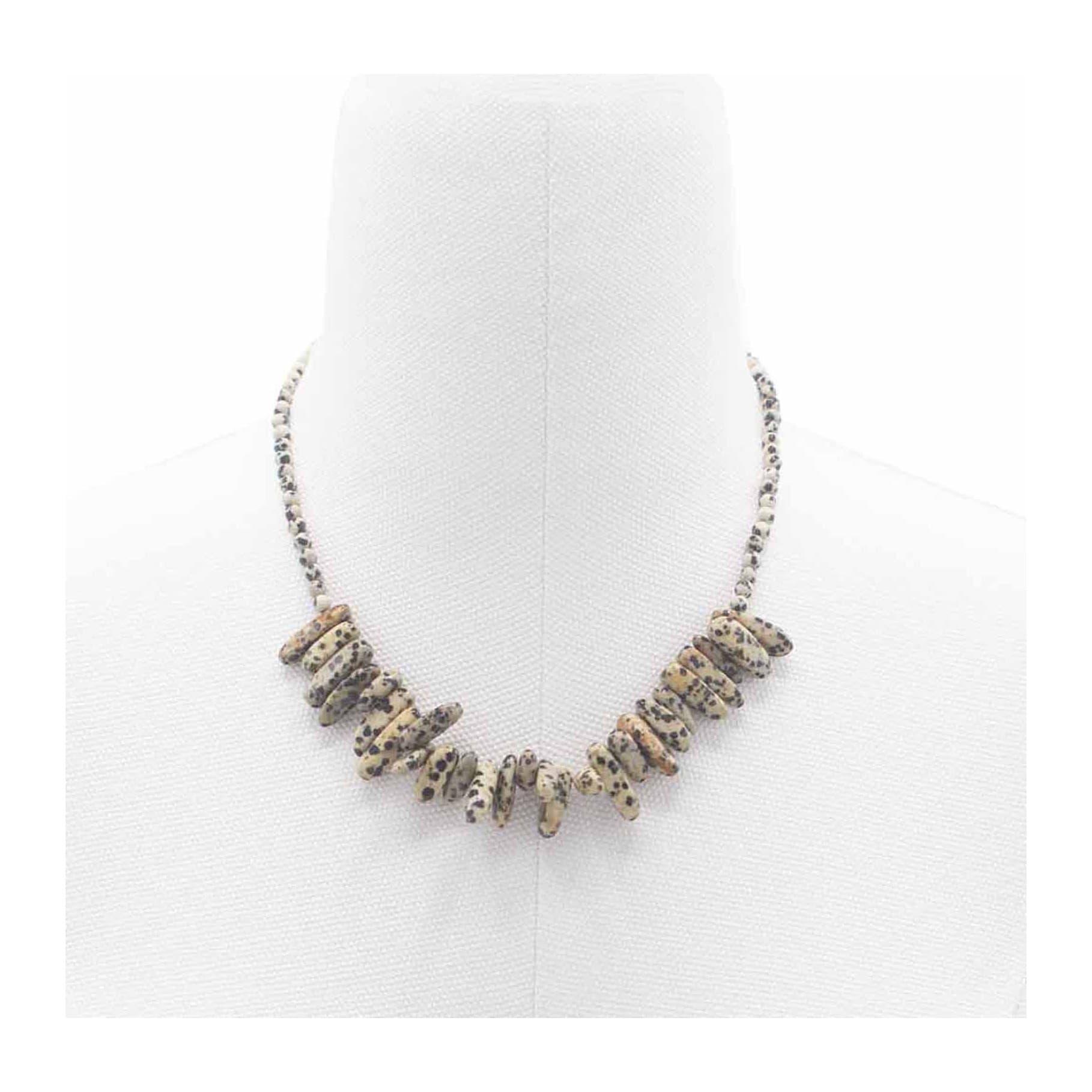 Dalmatian Stone necklace with black spots on creamy white gemstones
