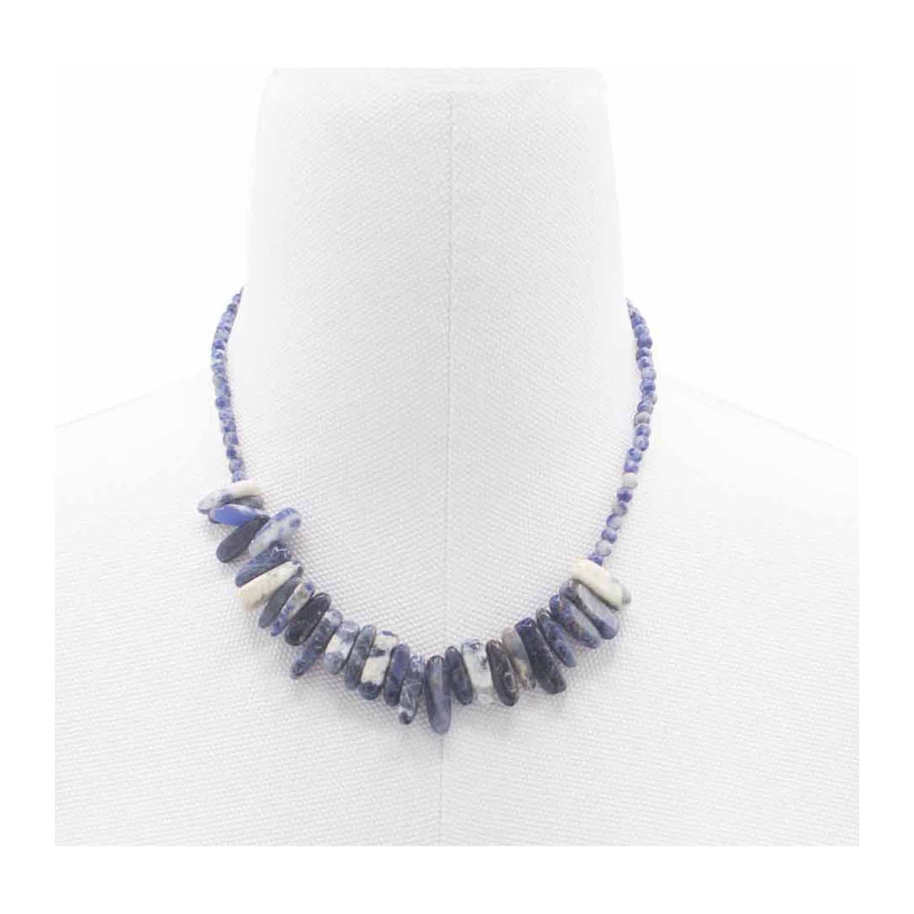 Deep blue sodalite gemstone necklace with intricate veining