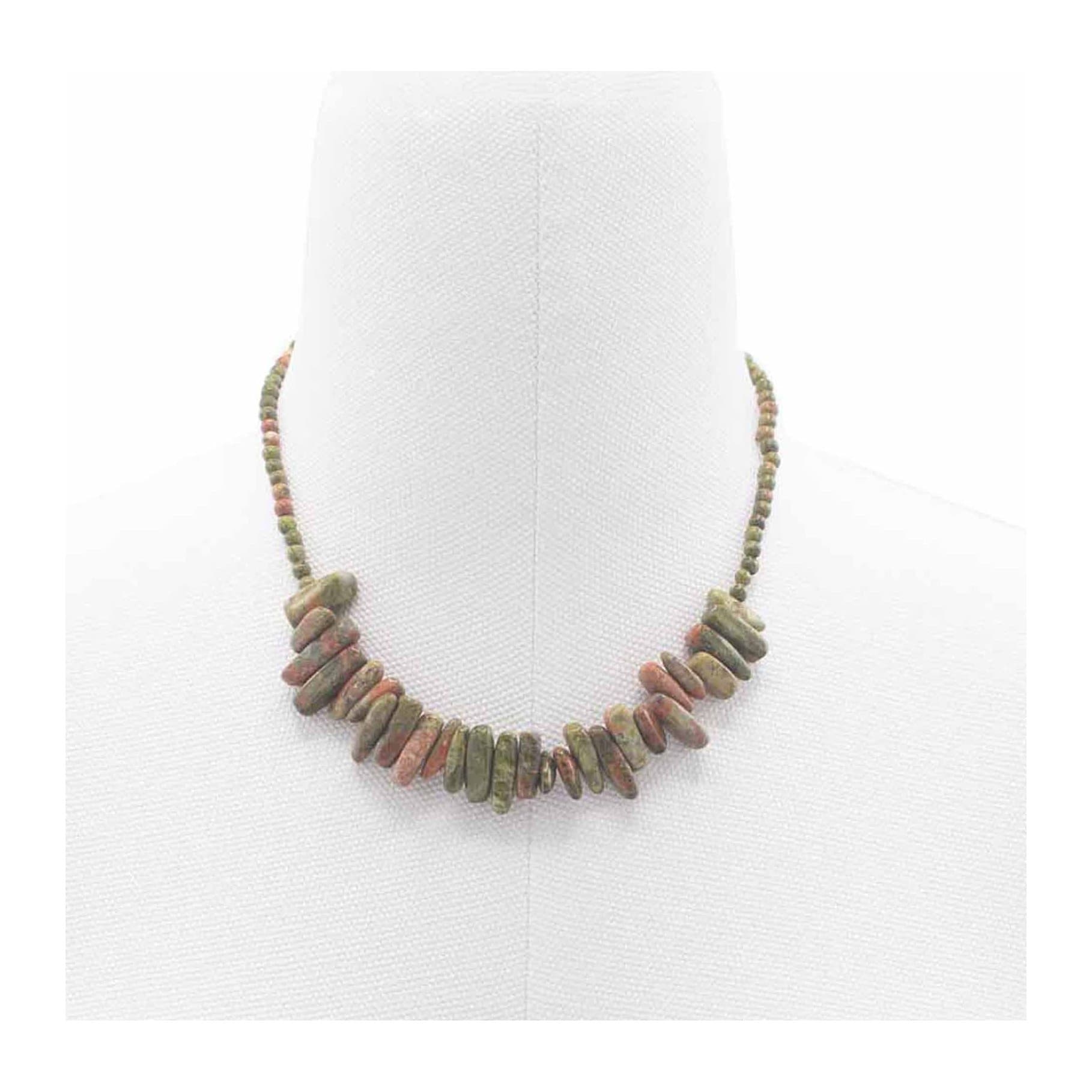 Necklace of green and pink unakite gemstones