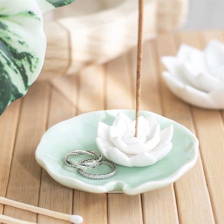 Ceramic lotus flower incense stick holder and trinket dish